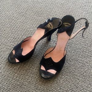 1940’s Black Velvet Swing Shoes w/Jet cut Stone detail Size 8